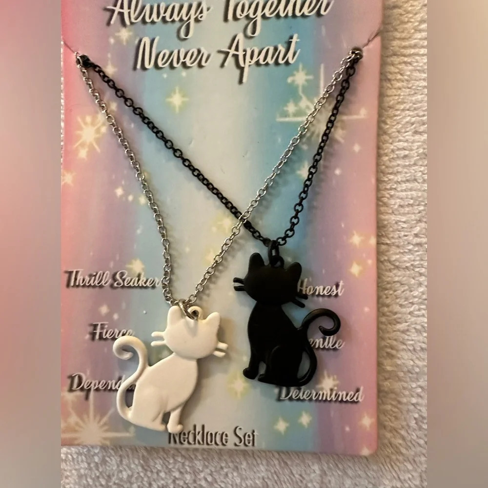 Best friends, black, and white cat necklaces